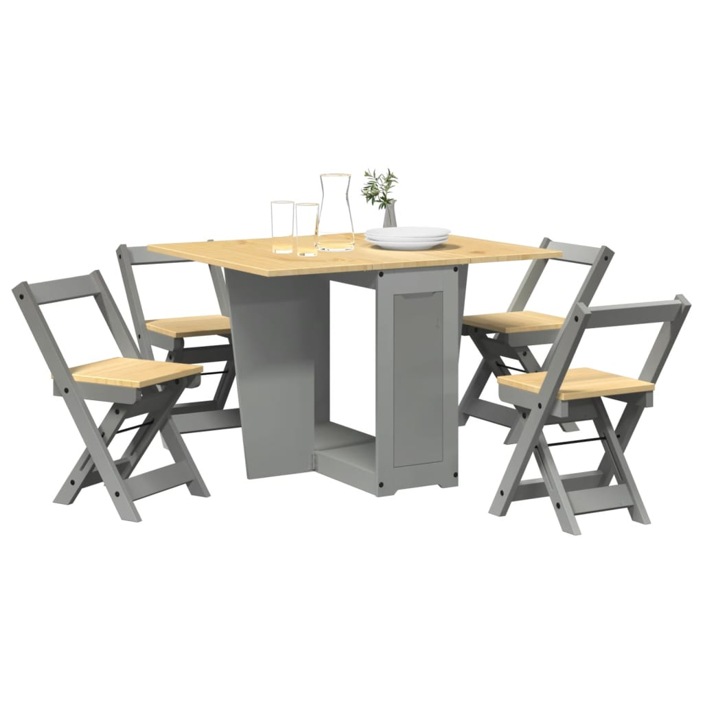 vidaXL 5 Piece Butterfly Dining Set - Foldable Grey Pinewood - Space-Saving & Versatile - BEYRUN