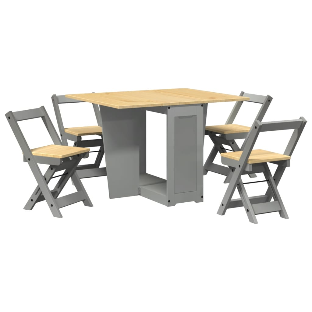 vidaXL 5 Piece Butterfly Dining Set - Foldable Grey Pinewood - Space-Saving & Versatile - BEYRUN