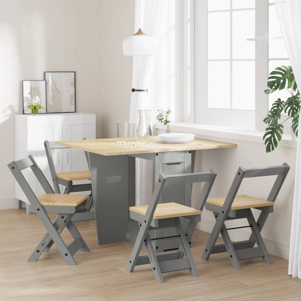 vidaXL 5 Piece Butterfly Dining Set - Foldable Grey Pinewood - Space-Saving & Versatile - BEYRUN