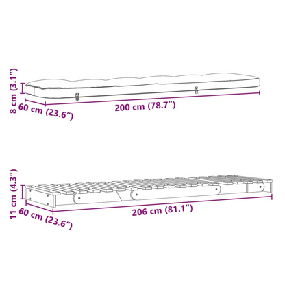 vidaXL Futon Sofa Bed with Mattress - Wax Brown Solid Pine Wood, 60x206x11 cm - BEYRUN