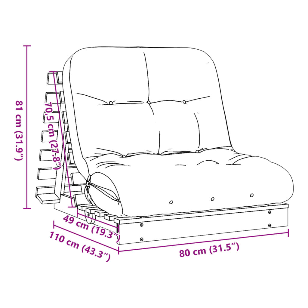 vidaXL Futon Sofa Bed with Foam Mattress 80x206x11 cm - Solid Douglas Wood, Adjustable & Multi-functional - BEYRUN