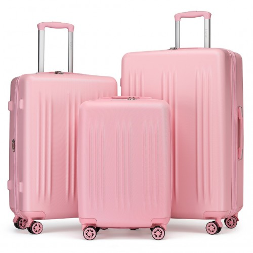 Kono 3 Piece Luggage Set 20/24/28 Inch Sleek Striped Expandable ABS+PC Suitcase With TSA Lock And Four Spinner Wheels - Pink - BEYRUN