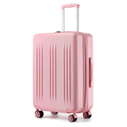 Kono 3 Piece Luggage Set 20/24/28 Inch Sleek Striped Expandable ABS+PC Suitcase With TSA Lock And Four Spinner Wheels - Pink - BEYRUN