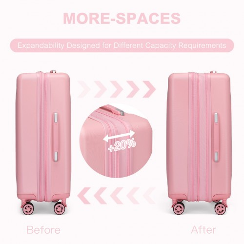 Kono 3 Piece Luggage Set 20/24/28 Inch Sleek Striped Expandable ABS+PC Suitcase With TSA Lock And Four Spinner Wheels - Pink - BEYRUN