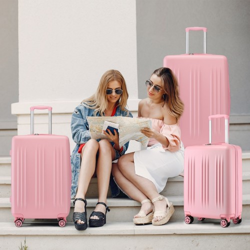 Kono 3 Piece Luggage Set 20/24/28 Inch Sleek Striped Expandable ABS+PC Suitcase With TSA Lock And Four Spinner Wheels - Pink - BEYRUN