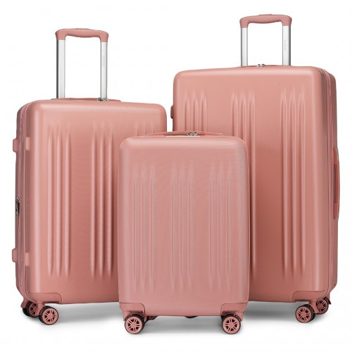 Kono 3 Piece Luggage Set - 20/24/28 Inch - Striped Expandable ABS+PC Suitcase with TSA Lock & Spinner Wheels - Nude - BEYRUN