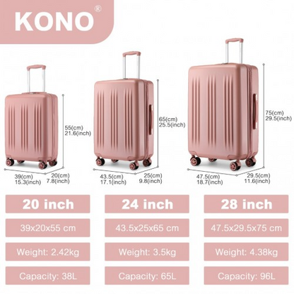 Kono 3 Piece Luggage Set - 20/24/28 Inch - Striped Expandable ABS+PC Suitcase with TSA Lock & Spinner Wheels - Nude - BEYRUN