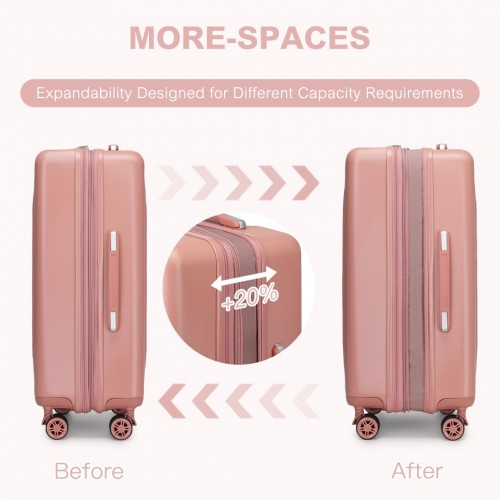 Kono 3 Piece Luggage Set - 20/24/28 Inch - Striped Expandable ABS+PC Suitcase with TSA Lock & Spinner Wheels - Nude - BEYRUN