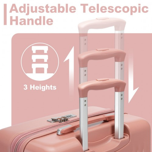 Kono 3 Piece Luggage Set - 20/24/28 Inch - Striped Expandable ABS+PC Suitcase with TSA Lock & Spinner Wheels - Nude - BEYRUN