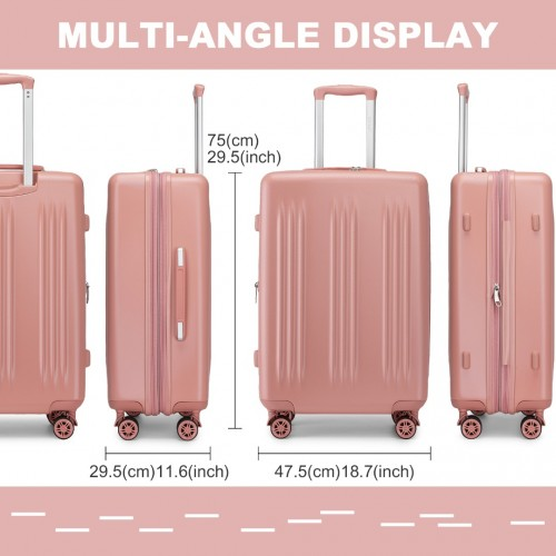 Kono 28" Sleek Striped Check-In Suitcase - Durable ABS+PC Luggage with Spinner Wheels & TSA Lock - Nude - BEYRUN