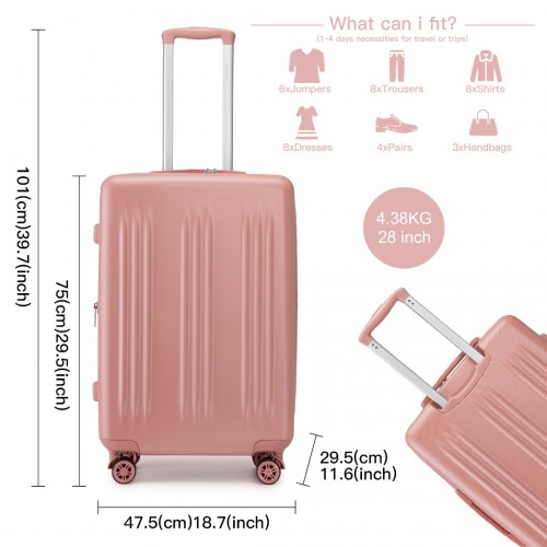 Kono 28" Sleek Striped Check-In Suitcase - Durable ABS+PC Luggage with Spinner Wheels & TSA Lock - Nude - BEYRUN