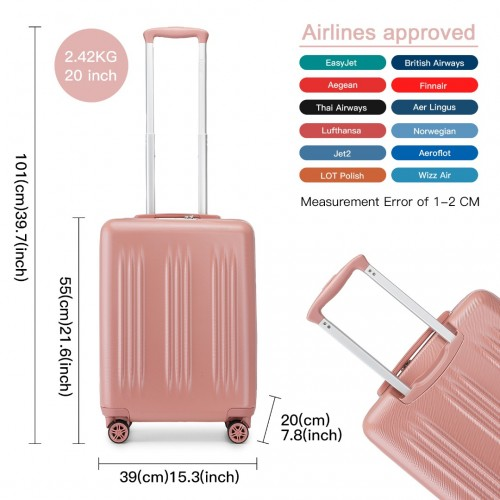 Kono 20 Inch Sleek Striped Carry-On Suitcase | Durable ABS+PC Luggage with Spinner Wheels & TSA Lock in Nude - Ideal for Travel - BEYRUN