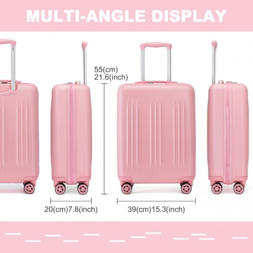 Kono 20 Inch Pink Carry-On Suitcase - Durable ABS+PC, Spinner Wheels, TSA Lock - BEYRUN