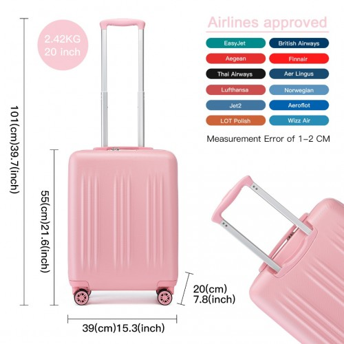 Kono 20 Inch Pink Carry-On Suitcase - Durable ABS+PC, Spinner Wheels, TSA Lock - BEYRUN