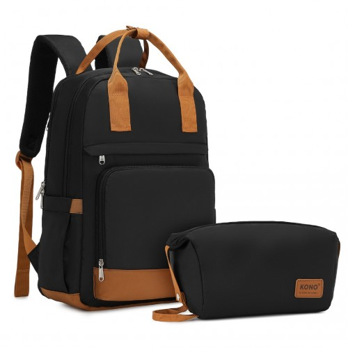 EQ2401 - Kono Multi-Compartment Laptop Backpack with Type-C USB Charging Port and Small Pouch for Daily Commute and Travel - Black And Brown - BEYRUN