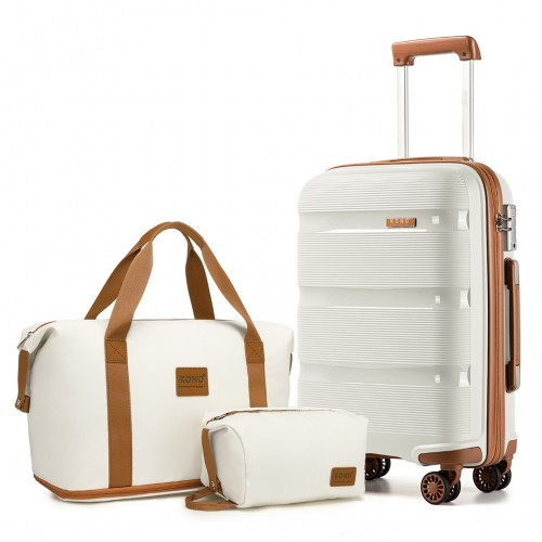 Kono 24-inch Hard Shell PP Suitcase Set & Travel Bag Set in Cream - Durable, Spacious, Stylish Luggage Combo - BEYRUN