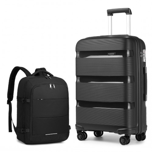 Kono 28'' Hard Shell PP Suitcase Set and EM2232 Backpack Set - Black - BEYRUN