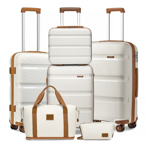 Kono 14/20/24/28'' Hard Shell PP Suitcase Set with EA2212 Travel Bag - Cream, Durable & Stylish Luggage Set - BEYRUN