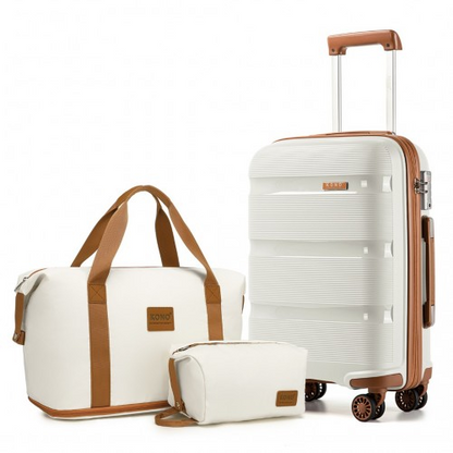 Kono 14/20/24/28'' Hard Shell PP Suitcase Set with EA2212 Travel Bag - Cream, Durable & Stylish Luggage Set - BEYRUN