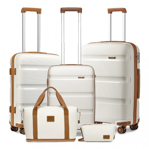 Kono 20/24/28'' Hard Shell PP Suitcase Set & EA2212 Travel Bag Set - Cream | Durable & Stylish Luggage - BEYRUN