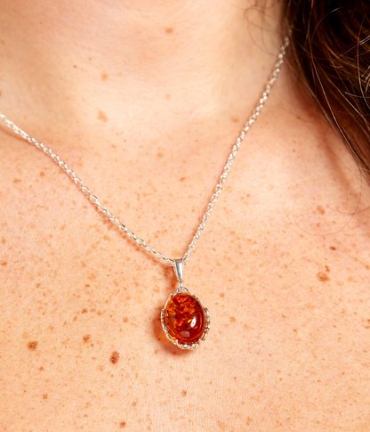 Demi Amber Drop Pendant - Elegant Baltic Amber Necklace - BEYRUN