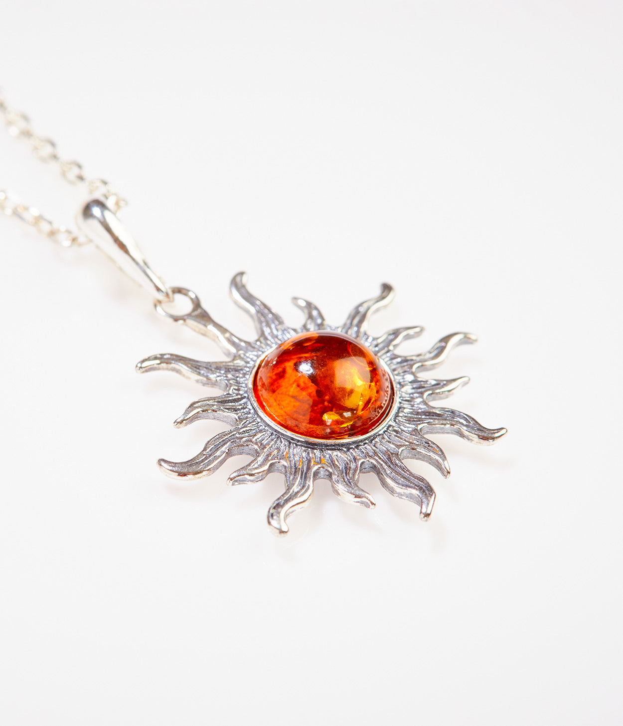 Amber Sun Charm Pendant - Baltic Amber & Sterling Silver - BEYRUN