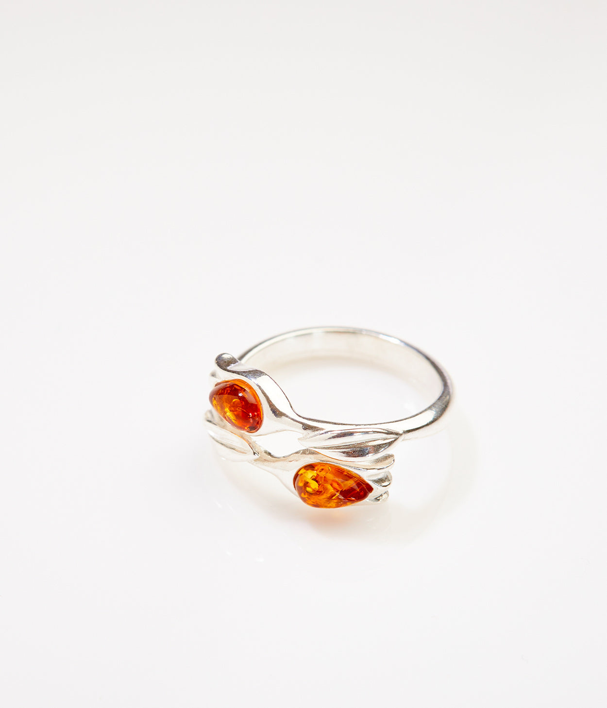 Amber Tulip Ring - Handcrafted Sterling Silver with Baltic Amber - BEYRUN