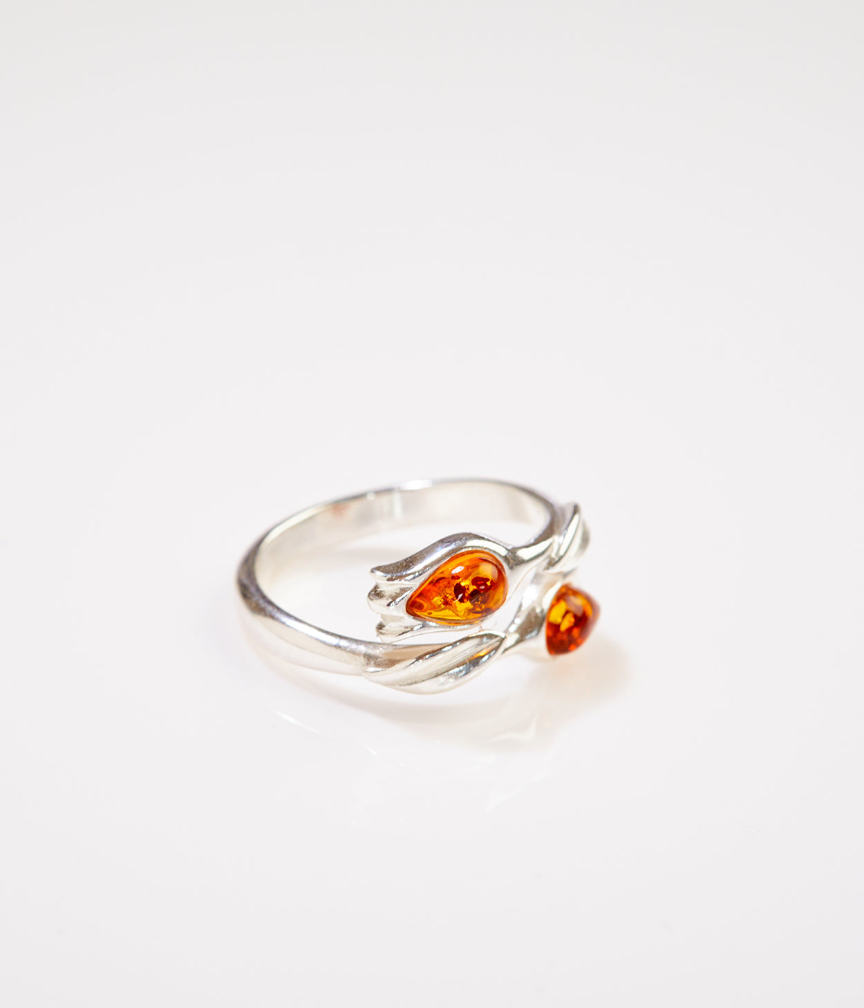 Amber Tulip Ring - Handcrafted Sterling Silver with Baltic Amber - BEYRUN