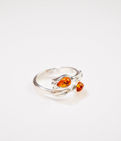 Amber Tulip Ring - Handcrafted Sterling Silver with Baltic Amber - BEYRUN