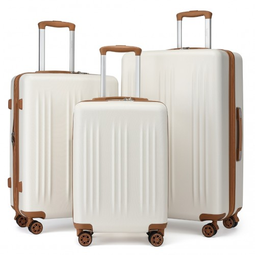 Kono 3 Piece Luggage Set - Expandable Suitcase with TSA Lock, Spinner Wheels - Cream and Brown (20/24/28 Inch) - BEYRUN