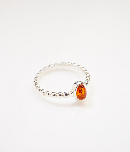 Amber Bubble Stacking Ring - Elegant Baltic Amber & Sterling Silver