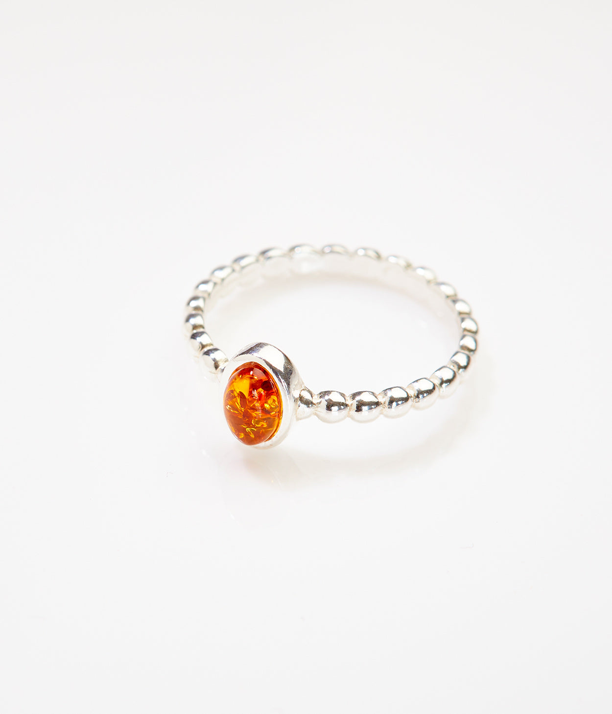 Amber Bubble Stacking Ring - Elegant Baltic Amber & Sterling Silver