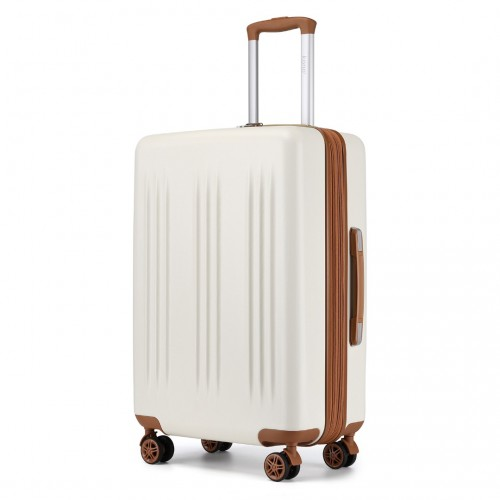 Kono 28 Inch Sleek Striped Check-In Suitcase | Expandable & Durable Luggage with Spinner Wheels & TSA Lock - Cream And Brown - BEYRUN