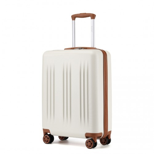 Kono 20-Inch Sleek Striped Carry-On Suitcase - Durable ABS+PC, Spinner Wheels, TSA Lock - Cream & Brown - BEYRUN