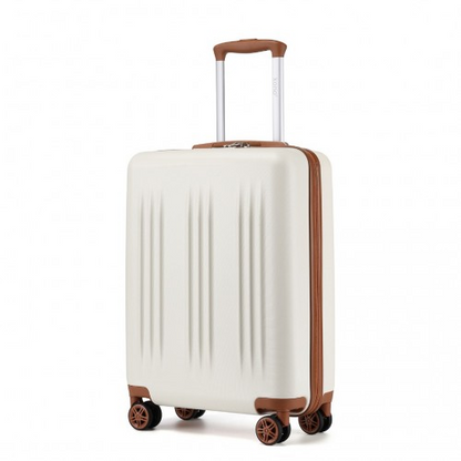 Kono 20-Inch Sleek Striped Carry-On Suitcase - Durable ABS+PC, Spinner Wheels, TSA Lock - Cream & Brown - BEYRUN