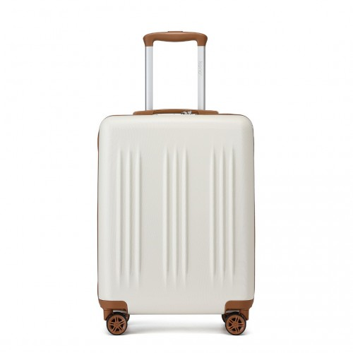 Kono 20-Inch Sleek Striped Carry-On Suitcase - Durable ABS+PC, Spinner Wheels, TSA Lock - Cream & Brown - BEYRUN