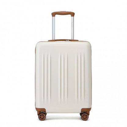 Kono 20-Inch Sleek Striped Carry-On Suitcase - Durable ABS+PC, Spinner Wheels, TSA Lock - Cream & Brown - BEYRUN