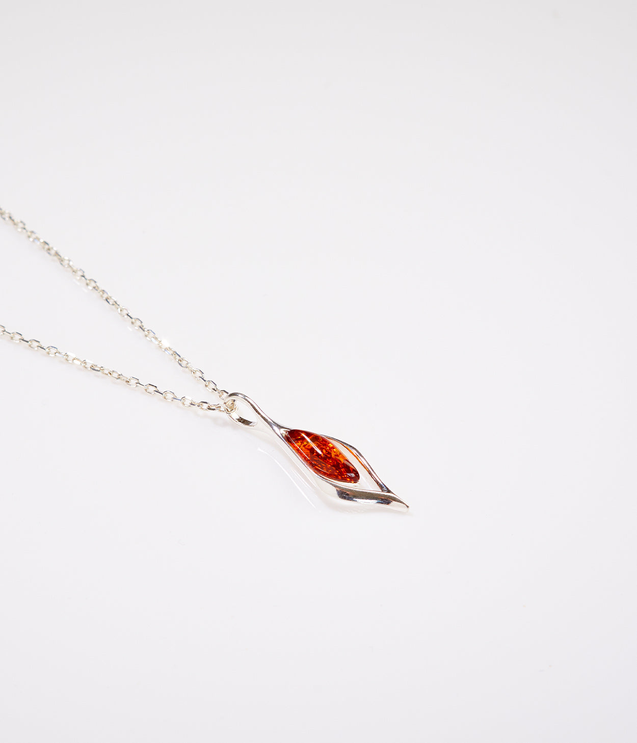 Small Droplet Amber Pendant - Delicate Sterling Silver Necklace with Baltic Amber Stone - BEYRUN