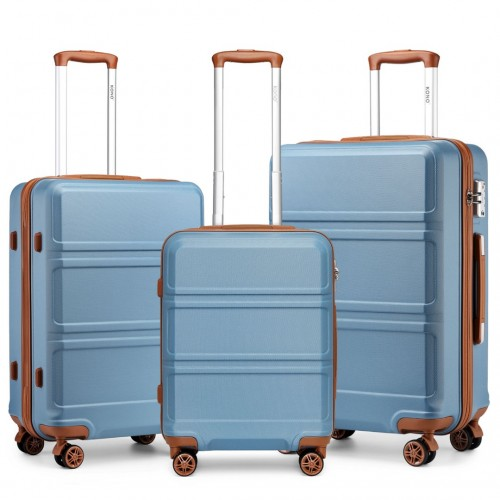 Kono ABS Sculpted Horizontal Design 3 Piece Suitcase Set - Grayish Blue and Brown - BEYRUN