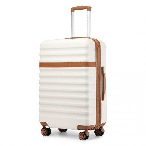 Kono 24 Inch Expandable Lightweight Hard Shell Suitcase with TSA Lock - Cream and Brown - Durable & Stylish Travel Companion - BEYRUN