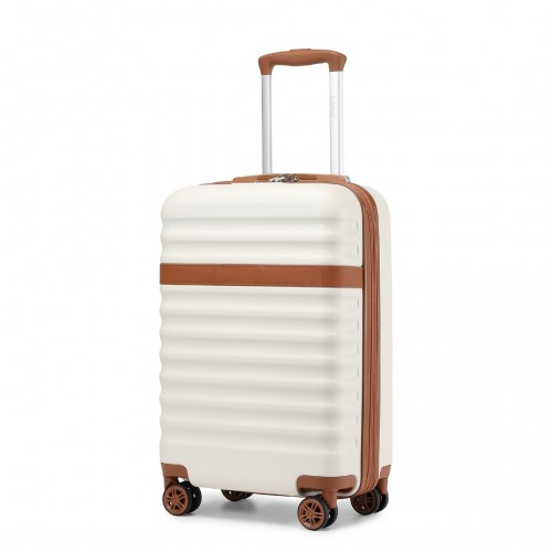 Kono 20 Inch Lightweight Hard Shell Cabin Carry-On Suitcase with TSA Lock - Cream and Brown - BEYRUN