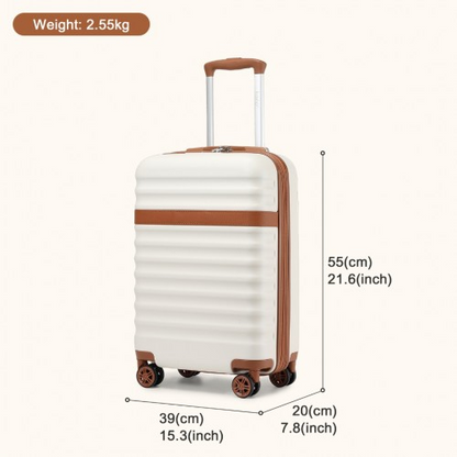 Kono 20 Inch Lightweight Hard Shell Cabin Carry-On Suitcase with TSA Lock - Cream and Brown - BEYRUN