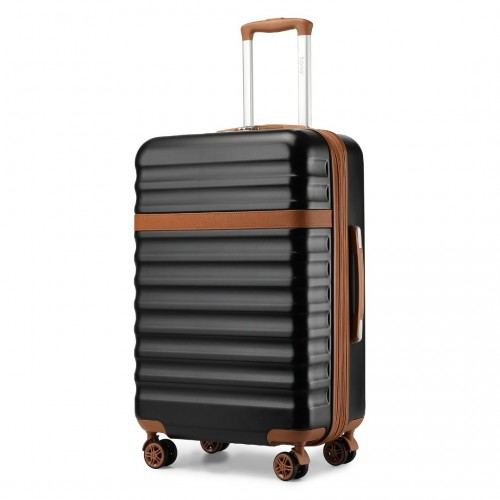 Kono 24 Inch Expandable Lightweight Hard Shell Check-In Suitcase with TSA Lock - Black/Brown - BEYRUN