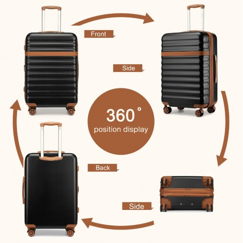 Kono 24 Inch Expandable Lightweight Hard Shell Check-In Suitcase with TSA Lock - Black/Brown - BEYRUN