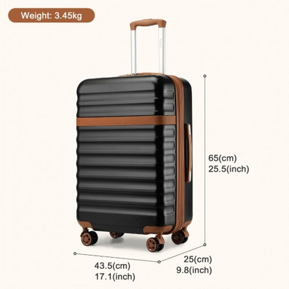 Kono 24 Inch Expandable Lightweight Hard Shell Check-In Suitcase with TSA Lock - Black/Brown - BEYRUN