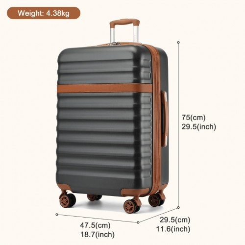 Kono 28" Expandable Lightweight Hard Shell Suitcase with TSA Lock - Grey & Brown - BEYRUN