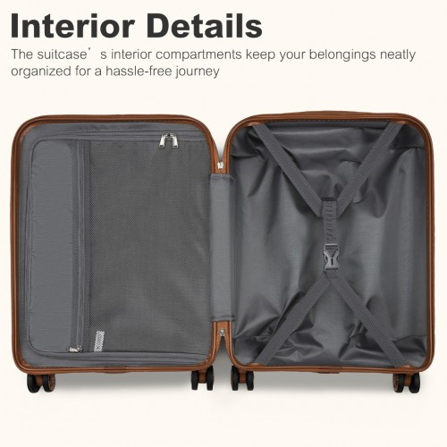 Kono 28" Expandable Lightweight Hard Shell Suitcase with TSA Lock - Grey & Brown - BEYRUN