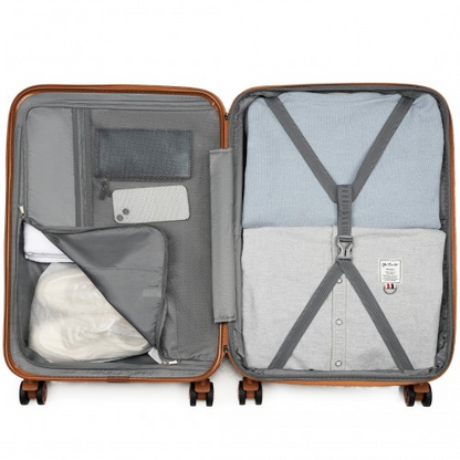 Kono 28" Expandable Lightweight Hard Shell Suitcase with TSA Lock - Grey & Brown - BEYRUN