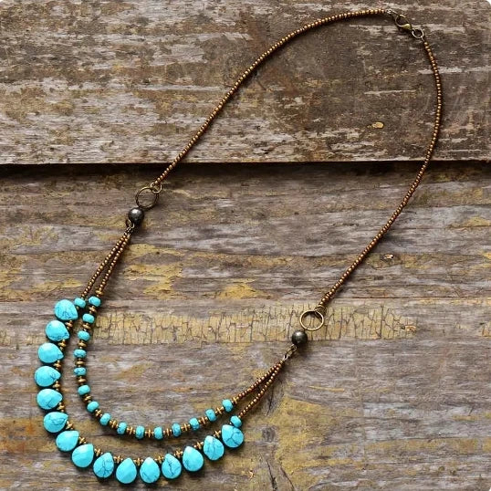 Elegant Handmade Turquoise Choker Necklace | Bohemian Ethnic Style - BEYRUN