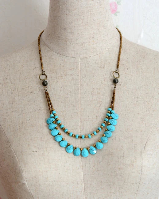 Elegant Handmade Turquoise Choker Necklace | Bohemian Ethnic Style - BEYRUN